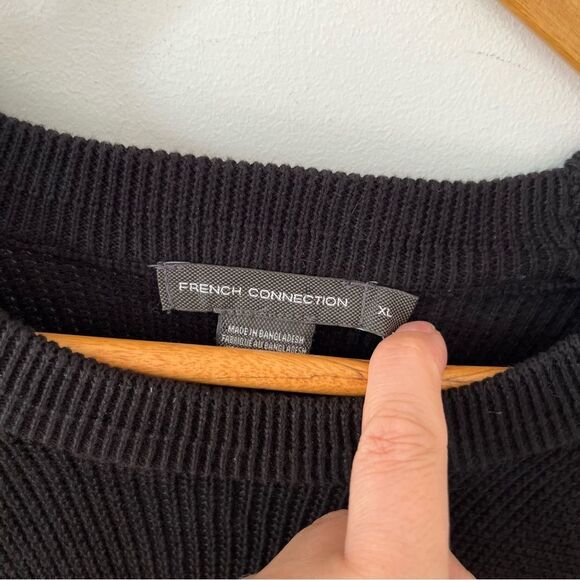 French Connection NWT Black USA Waffle Knit Cotton Crewneck Sweater - Picture 7 of 8